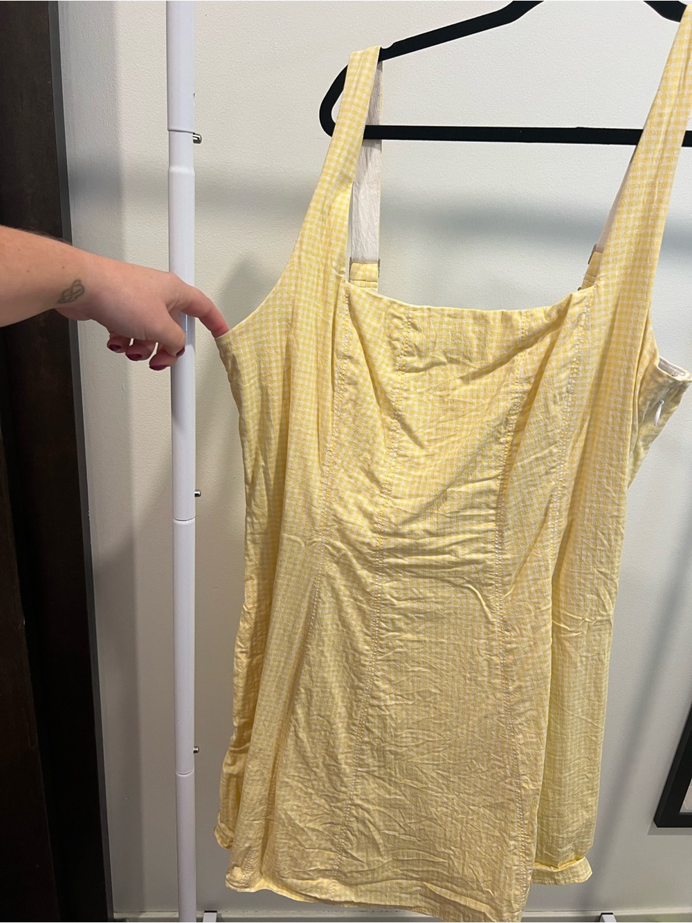 Women's Yellow Gingham Summer Dress - Lightweight Strappy Sundress